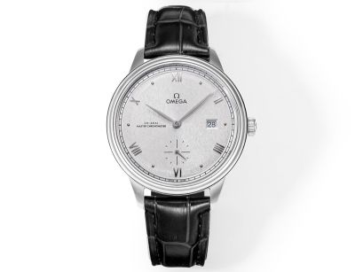 Omega De Ville 41MM 316L Steel 8802 Movement Italian Cowhide Leather Strap White Watch